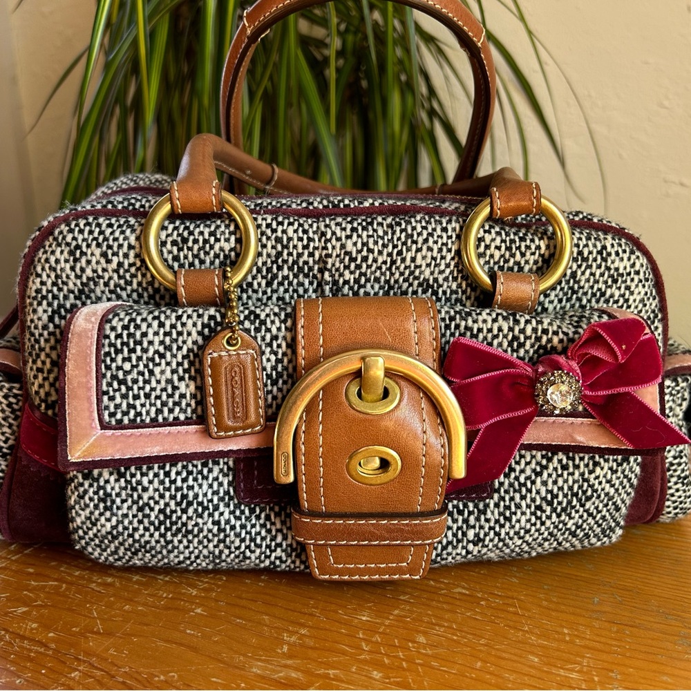 Coach Tweed Satchel with Ribbon and Rhinestone